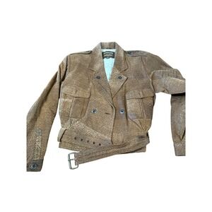 Adventure Bound Vintage Brown Textured Leather Aviator Jacket‎ Map Lining Size M